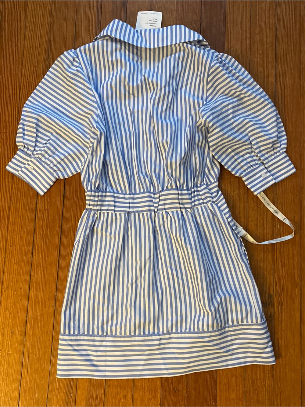 NWT VITA GRACE Levante Dress in Stripe Blue and White Puff Sleeve Collar Mini - Picture 10 of 10